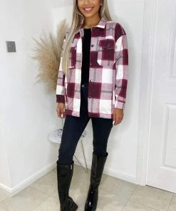 AX Paris Wine Checked Shirt Jacket Coats & Jackets