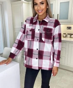 AX Paris Wine Checked Shirt Jacket Coats & Jackets