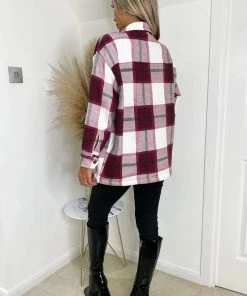 AX Paris Wine Checked Shirt Jacket Coats & Jackets