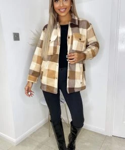 AX Paris Coats & Jackets Brown Checked Shirt Jacket