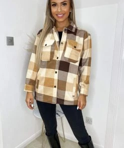 AX Paris Coats & Jackets Brown Checked Shirt Jacket