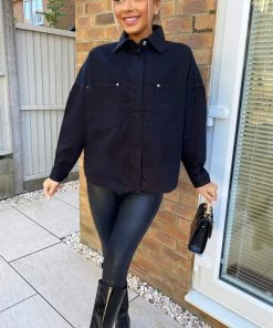 AX Paris Black Denim Double Pocket Shirt Jacket Coats & Jackets