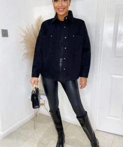 AX Paris Black Denim Double Pocket Shirt Jacket Coats & Jackets