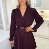 AX Paris Dresses Plum Wrap Over Belted Skater Dress