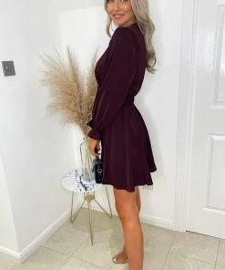 AX Paris Dresses Plum Wrap Over Belted Skater Dress