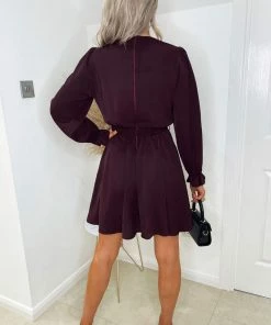 AX Paris Dresses Plum Wrap Over Belted Skater Dress