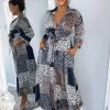 AX Paris Dresses Navy Animal Print Button Up Midi Dress