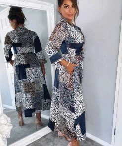 AX Paris Dresses Navy Animal Print Button Up Midi Dress 7 AX Paris Dresses Navy Animal Print Button Up Midi Dress