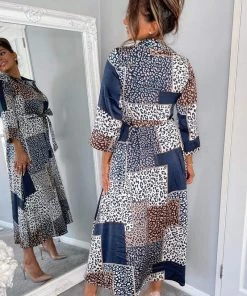 AX Paris Dresses Navy Animal Print Button Up Midi Dress 8 AX Paris Dresses Navy Animal Print Button Up Midi Dress