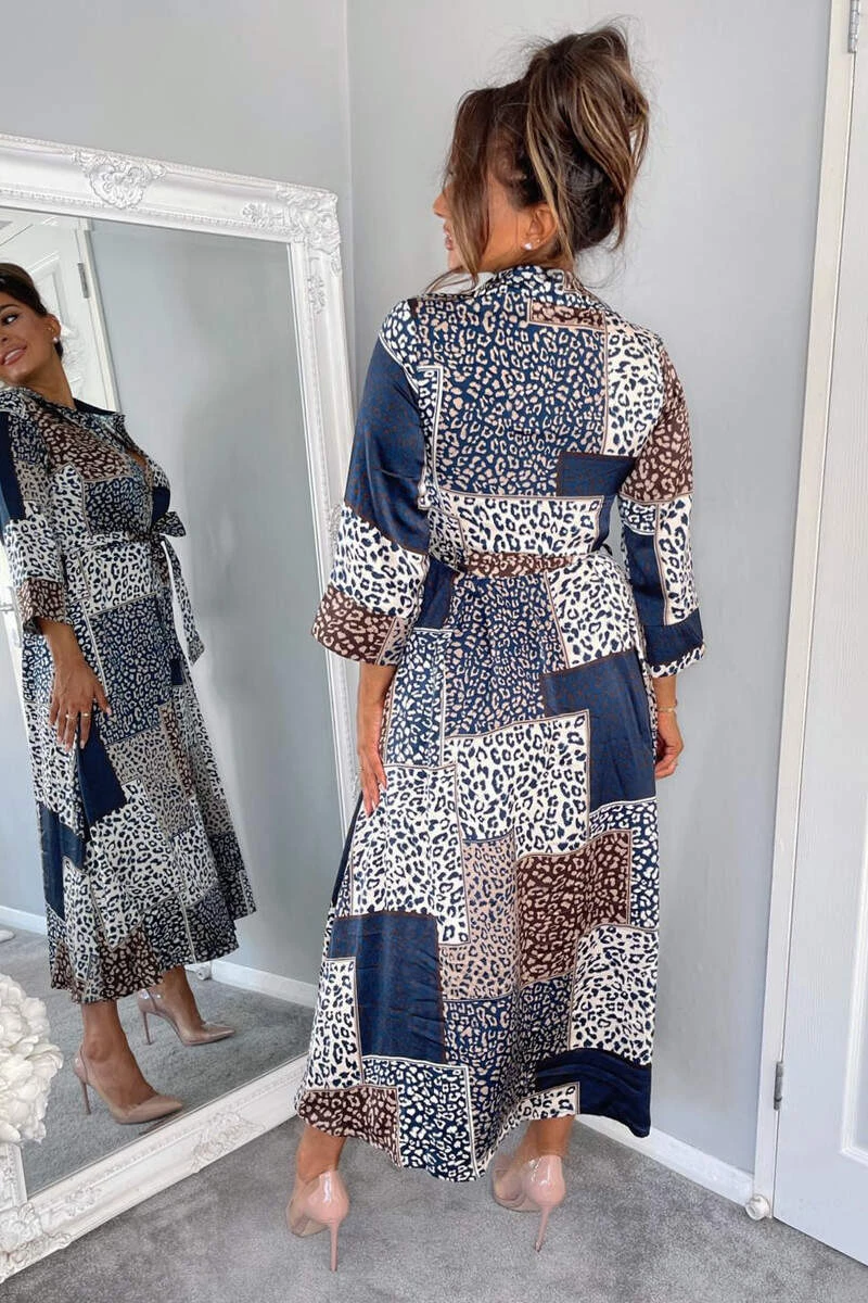 AX Paris Dresses Navy Animal Print Button Up Midi Dress 4 AX Paris Dresses Navy Animal Print Button Up Midi Dress