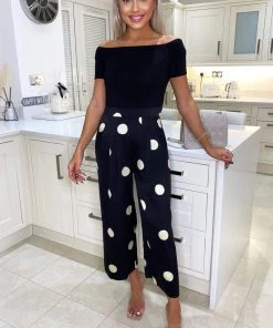 AX Paris Black And Stone Polka Dot 2 In 1 Jumpsuit Jumpsuits And Playsuits