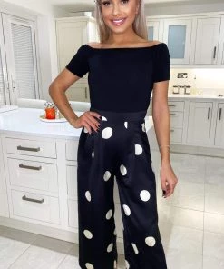 AX Paris Black And Stone Polka Dot 2 In 1 Jumpsuit Jumpsuits And Playsuits