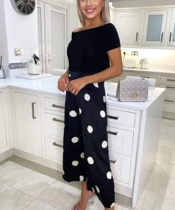 AX Paris Black And Stone Polka Dot 2 In 1 Jumpsuit Jumpsuits And Playsuits