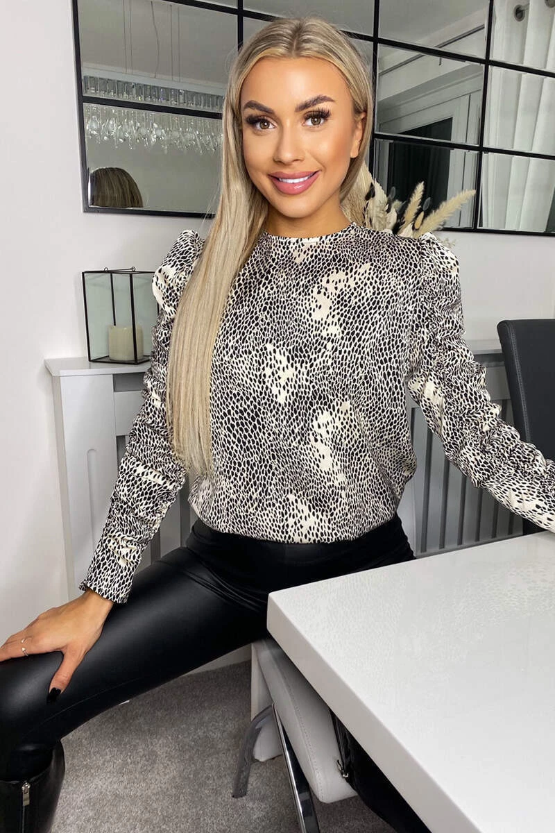 AX Paris Tops Black And Stone Printed Long Sleeve Blouse 1 AX Paris Tops Black And Stone Printed Long Sleeve Blouse