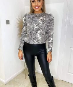 AX Paris Tops Black And Stone Printed Long Sleeve Blouse