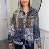 AX Paris Navy Animal Print Button Up Shirt