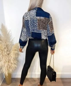 AX Paris Navy Animal Print Button Up Shirt