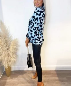 AX Paris Blue Animal Print High Neck Long Sleeve Top