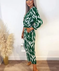 AX Paris Jumpsuits And Playsuits Green And White Printed Belted Jumpsuit