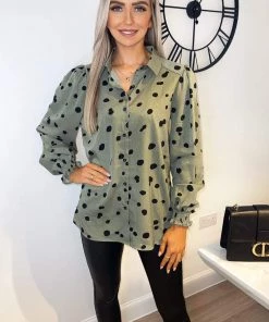 AX Paris Tops Khaki Printed Button Up Shirt