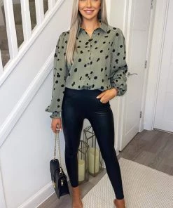 AX Paris Tops Khaki Printed Button Up Shirt