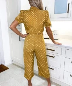 AX Paris Jumpsuits And Playsuits Mustard Polka Dot High Neck Culotte Jumpsuit