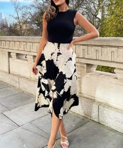 AX Paris Dresses Black And Cream Large Floral Print 2 In 1 Dress