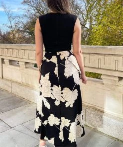 AX Paris Dresses Black And Cream Large Floral Print 2 In 1 Dress