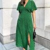 AX Paris Green Printed V-Neck Short Sleeve Midi Dress Dresses