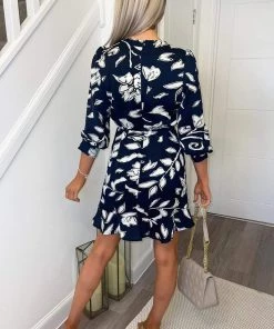 AX Paris Navy And White Floral Printed Frill Hem Dress Dresses