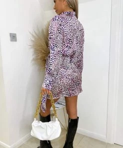 AX Paris Dresses Pink Animal Print Tie Wrap Long Sleeve Mini Dress