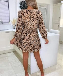 AX Paris Peach And Black Long Sleeve Pleated Skater Dress