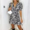 AX Paris Black And White Zebra Print Pleat Sleeve Skater Dress Dresses
