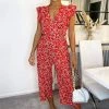AX Paris Red Floral Print Wrap Front Belted Jumpsuit