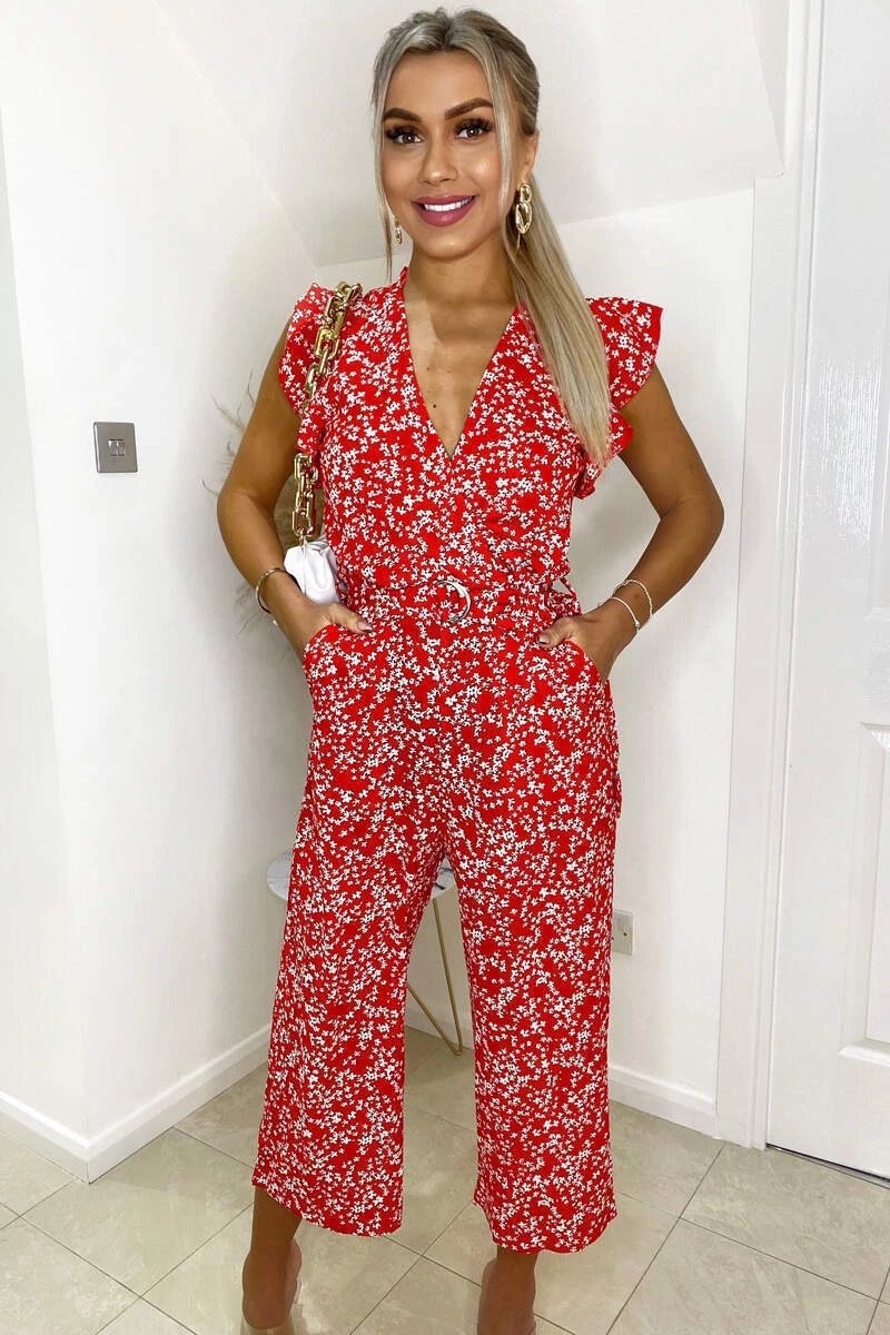 AX Paris Red Floral Print Wrap Front Belted Jumpsuit 2 AX Paris Red Floral Print Wrap Front Belted Jumpsuit