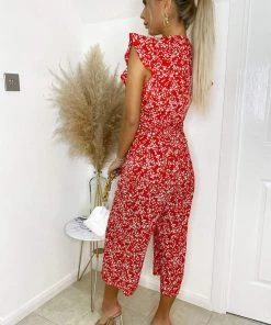 AX Paris Red Floral Print Wrap Front Belted Jumpsuit 8 AX Paris Red Floral Print Wrap Front Belted Jumpsuit