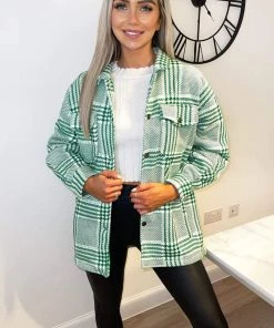 AX Paris Coats & Jackets Green Dogtooth Printed Shirt Jacket