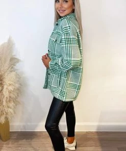 AX Paris Coats & Jackets Green Dogtooth Printed Shirt Jacket