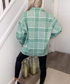 AX Paris Coats & Jackets Green Dogtooth Printed Shirt Jacket