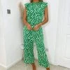 AX Paris Green And White Animal Print Frill Front Jumpsuit Jumpsuits And Playsuits
