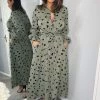 AX Paris Dresses Khaki Printed Button Up Midi Shirt Dress
