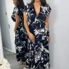 AX Paris Navy Marble Print Short Sleeve Ruffle Midi Dress