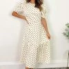 AX Paris Dresses Cream And Brown Polka Dot Midi Smock Dress