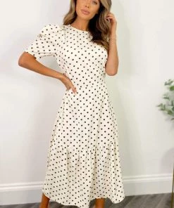 AX Paris Dresses Cream And Brown Polka Dot Midi Smock Dress