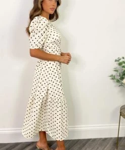 AX Paris Dresses Cream And Brown Polka Dot Midi Smock Dress