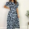 AX Paris Blue And Black Animal Print Short Sleeve Midi Smock Dress Dresses