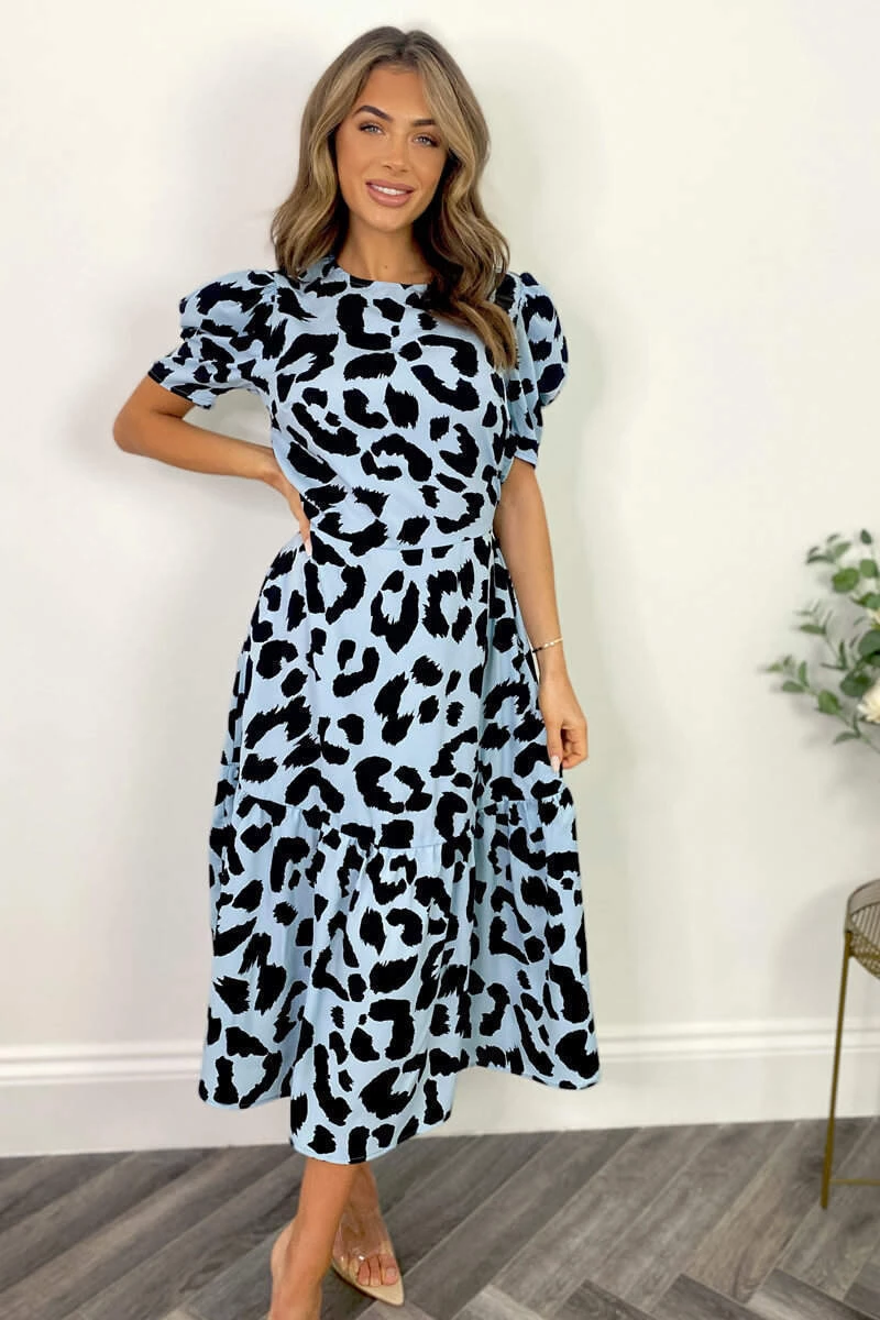 AX Paris Blue And Black Animal Print Short Sleeve Midi Smock Dress Dresses 1 AX Paris Blue And Black Animal Print Short Sleeve Midi Smock Dress Dresses