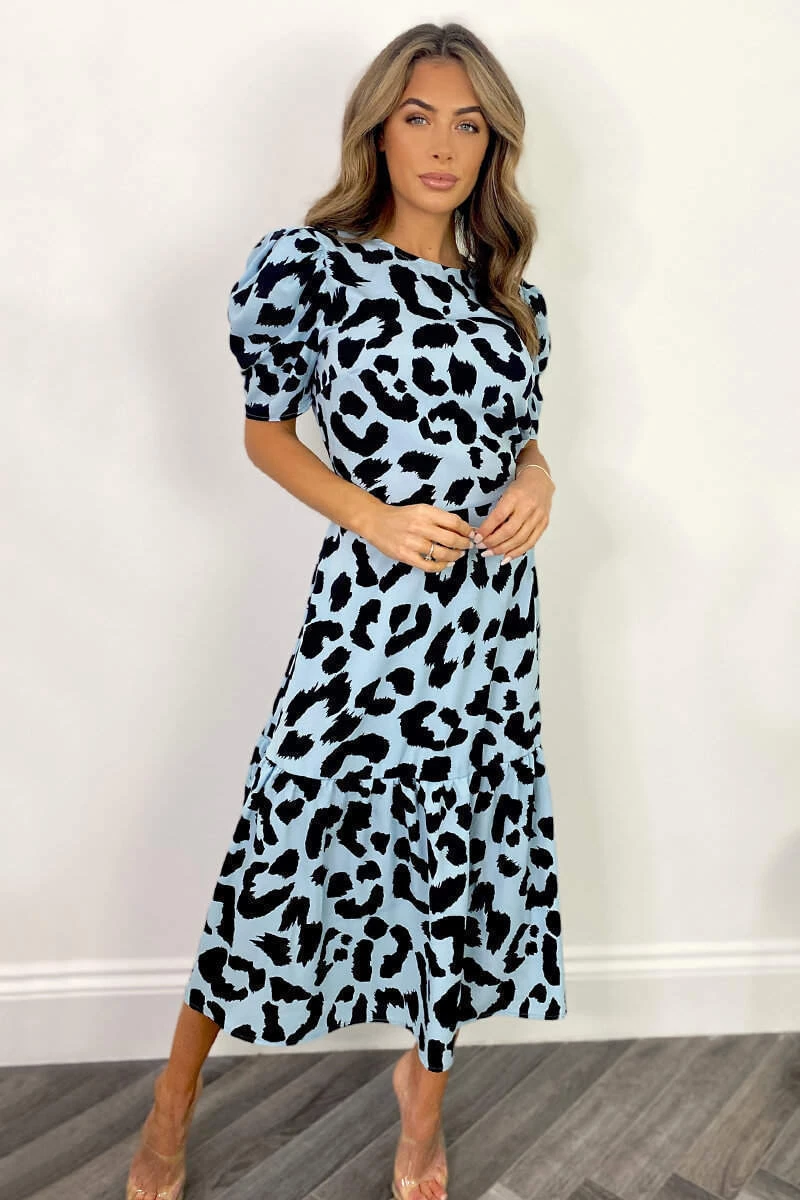 AX Paris Blue And Black Animal Print Short Sleeve Midi Smock Dress Dresses 2 AX Paris Blue And Black Animal Print Short Sleeve Midi Smock Dress Dresses