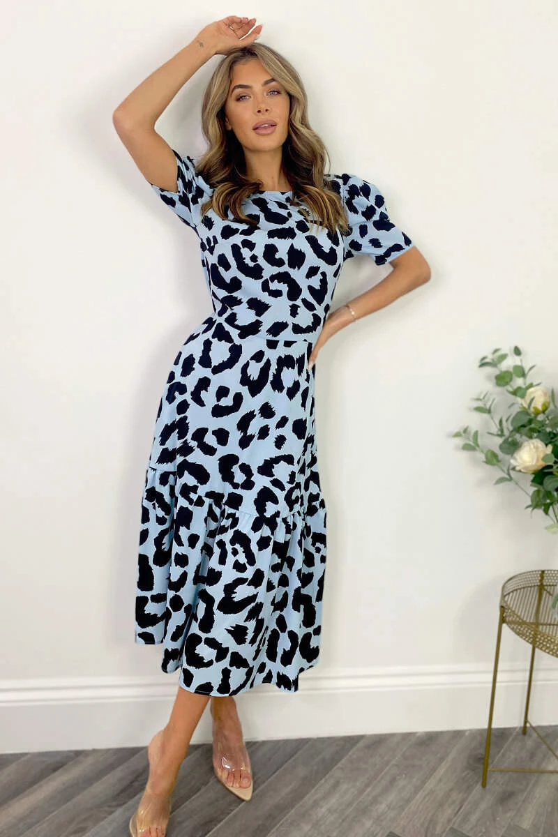 AX Paris Blue And Black Animal Print Short Sleeve Midi Smock Dress Dresses 3 AX Paris Blue And Black Animal Print Short Sleeve Midi Smock Dress Dresses