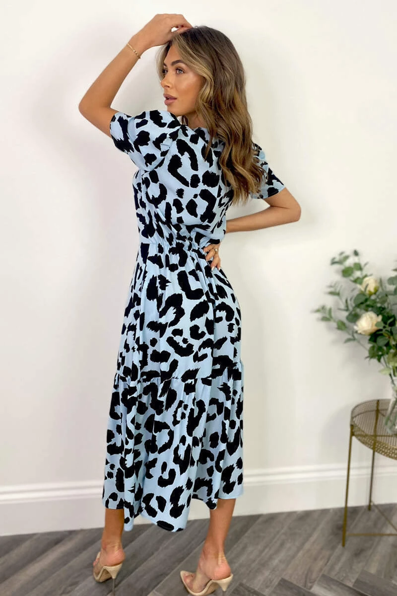 AX Paris Blue And Black Animal Print Short Sleeve Midi Smock Dress Dresses 4 AX Paris Blue And Black Animal Print Short Sleeve Midi Smock Dress Dresses